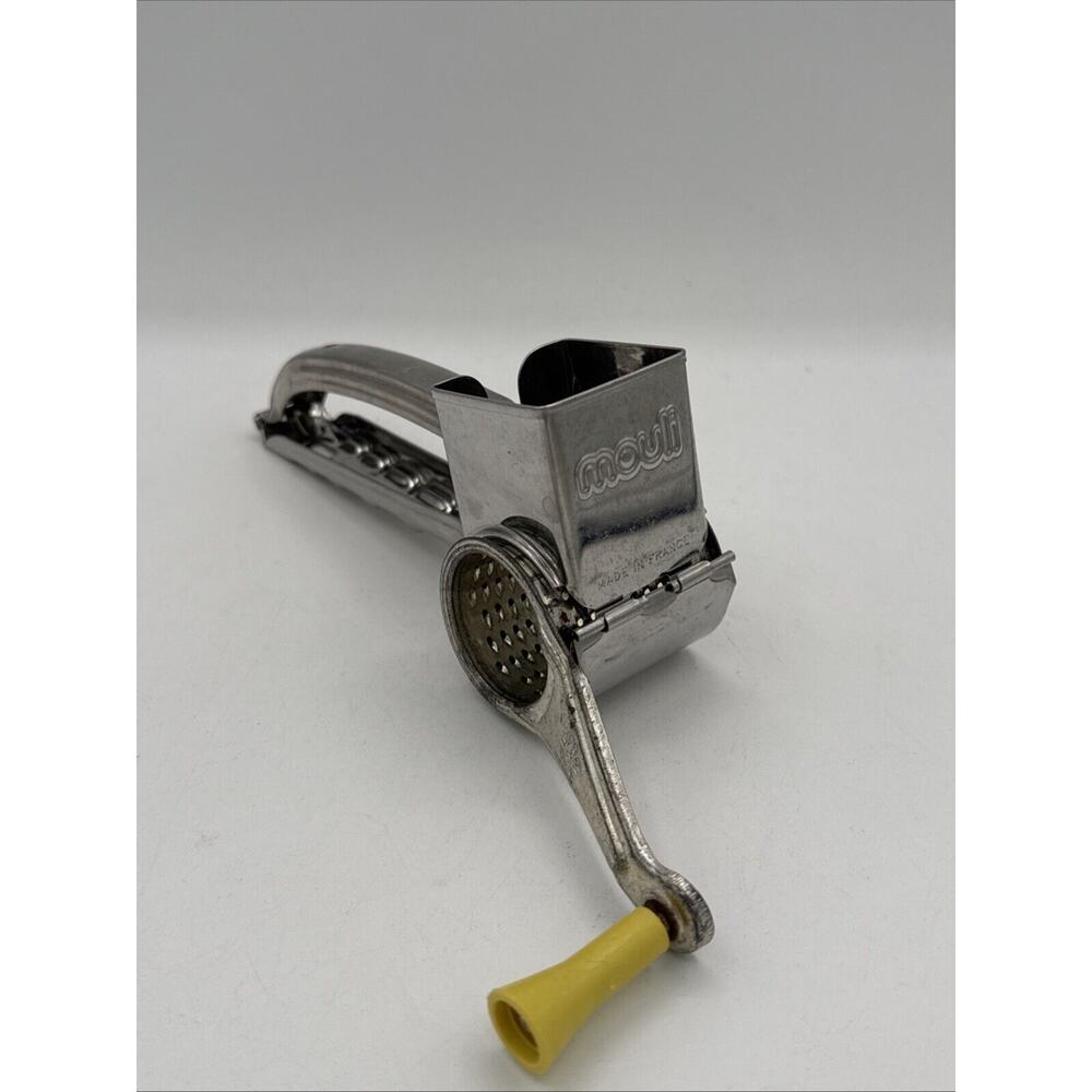 Vintage MOULI Cheese Grater Made in France Yellow Plastic Handle Crank